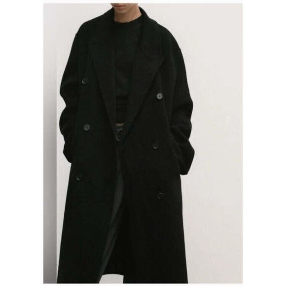 ZARA Double Faced Black Wool Blend Double Breasted Long Oversized Coat - Picture 9 of 13